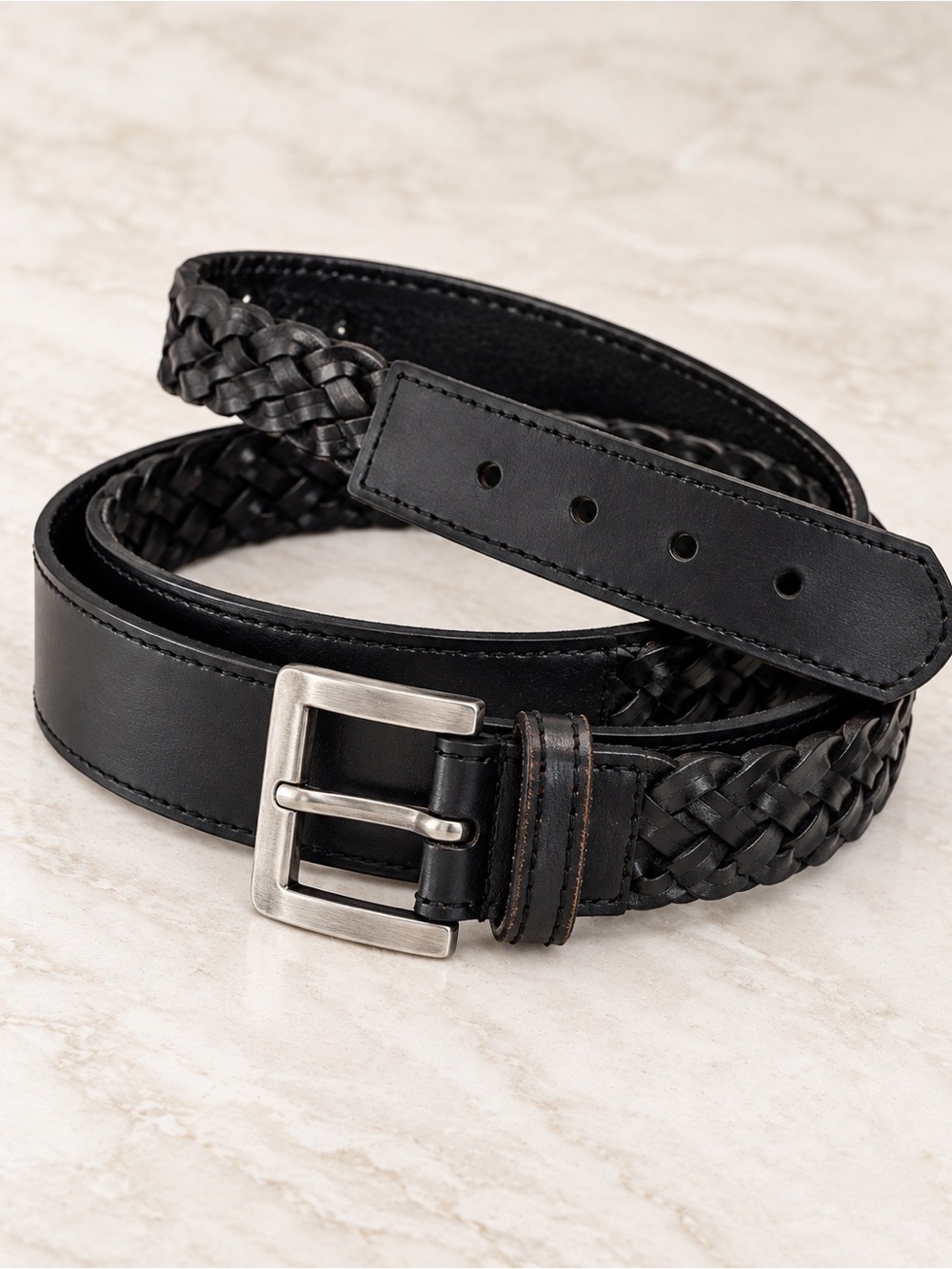 Black Brazilian Leather Braided Belt Size 2X